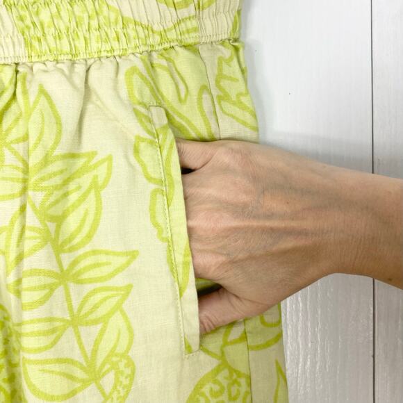 Nwot LAS SURENAS Pants S Linen Cotton Lime Green Leaf Straight Slit Pcks Cheetah - Picture 6 of 15